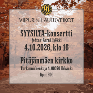 Syysilta-konsertti Pitäjänmäen kirkko 2026 720x720